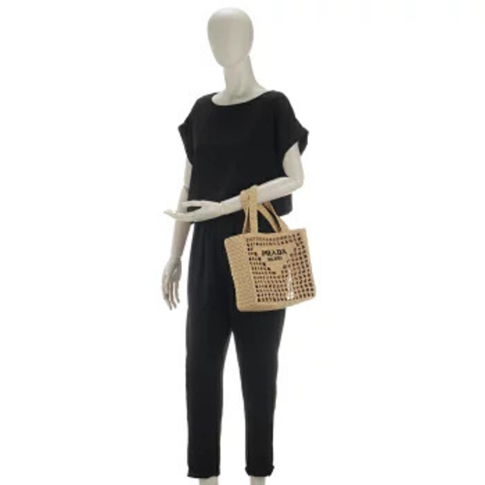 Prada Raffia Tote Bag Triangle Logo Straw - Picture 7 of 8